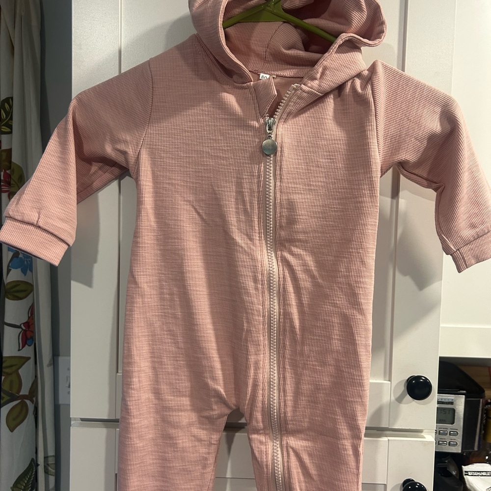 Cozy Pink Hooded Footie One Piece‎